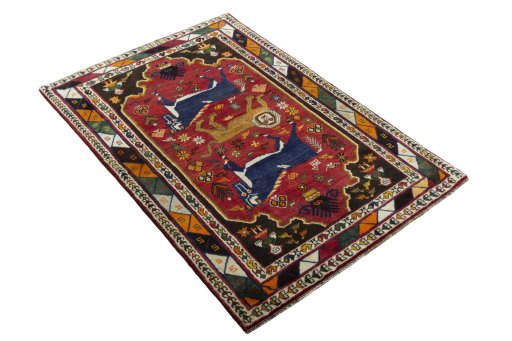 Close-up detail of 2000s Persian Gabbeh rug from Iran / Persia showing Wool weave