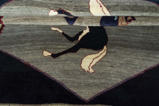 Full view of 2000s Persian Gabbeh rug from Iran / Persia, 224 × 140 cm in Gray tones