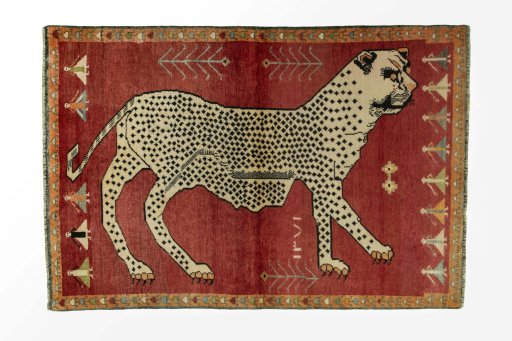 Full view of 2000s Persian Gabbeh rug from Iran / Persia, 192 × 131 cm in Red tones