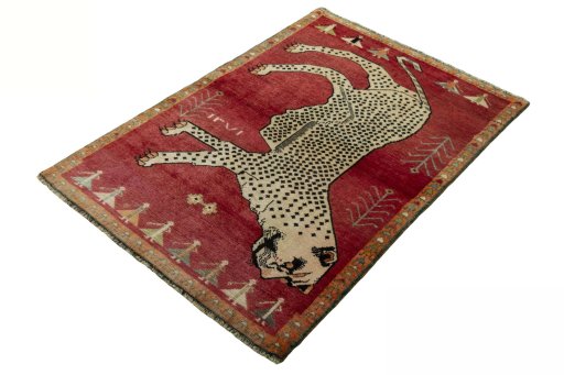 Corner detail of 2000s Persian Gabbeh rug showing border pattern and Wool pile
