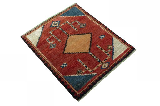 Close-up detail of 1950s Persian Gabbeh rug from Iran / Persia showing Wool weave