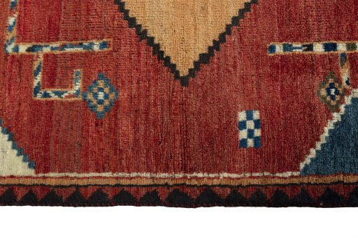 Close-up detail of 1950s Persian Gabbeh rug from Iran / Persia showing Wool weave