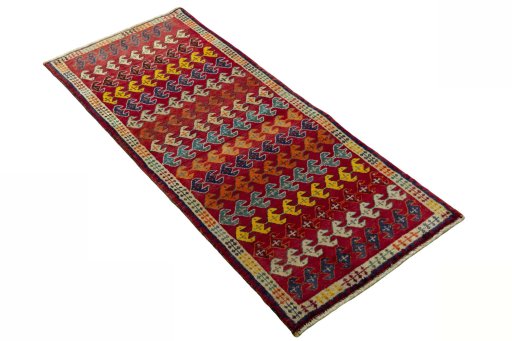 Close-up detail of 2000s Persian Gabbeh rug from Iran / Persia showing Wool weave