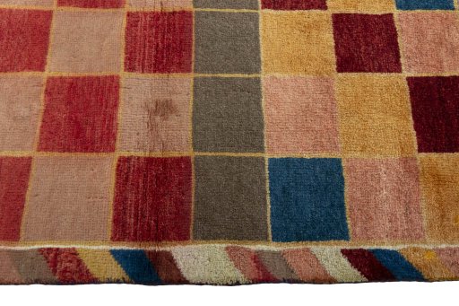 Close-up detail of 2000s Persian Gabbeh rug from Iran / Persia showing Wool weave