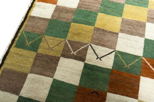 Backside of handmade 2000s Persian Gabbeh rug showing knot structure and weave density