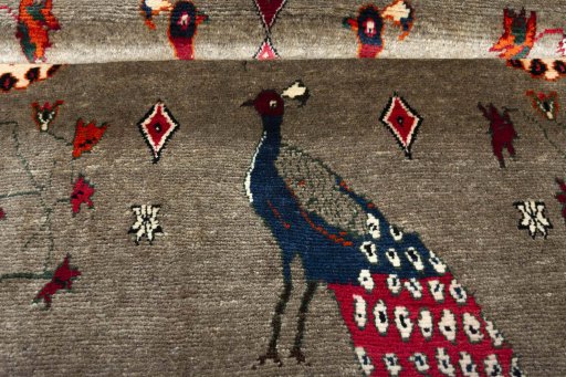 Full view of 2000s Persian Gabbeh rug from Iran / Persia, 161 × 124 cm in Gray tones