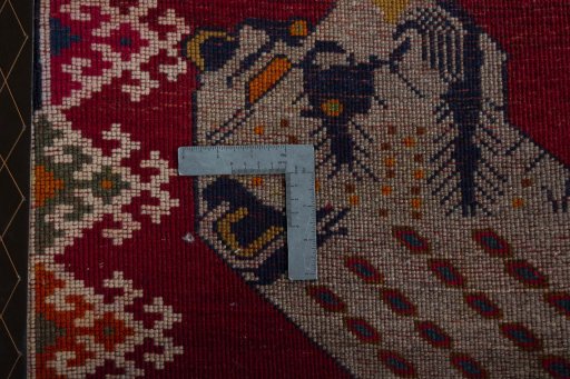 Close-up detail of 2000s Persian Gabbeh rug from Iran / Persia showing Wool weave
