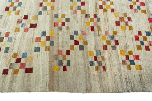 Close-up detail of 1970s Persian Gabbeh rug from Iran / Persia showing Wool weave