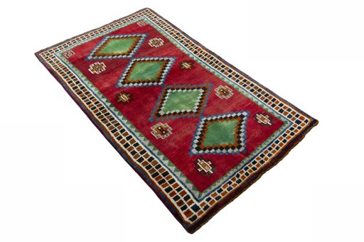 Close-up detail of 2000s Persian Gabbeh rug from Iran / Persia showing Wool weave