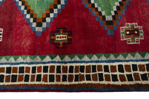 Close-up detail of 2000s Persian Gabbeh rug from Iran / Persia showing Wool weave