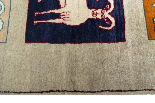 Close-up detail of 2000s Persian Gabbeh rug from Iran / Persia showing Wool weave