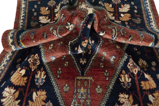 Close-up detail of 2000s Persian Gabbeh rug from Iran / Persia showing Wool weave