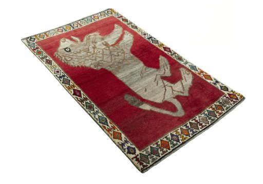 Close-up detail of 2000s Persian Gabbeh rug from Iran / Persia showing Wool weave