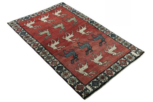 Close-up detail of 2000s Persian Gabbeh rug from Iran / Persia showing Wool weave