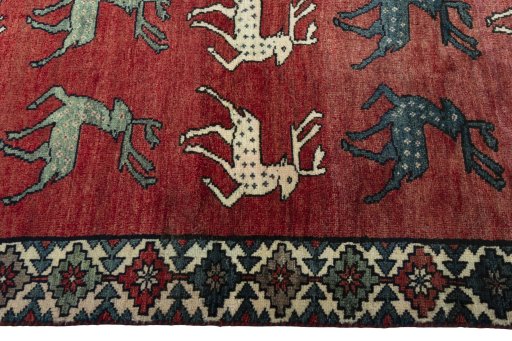 Close-up detail of 2000s Persian Gabbeh rug from Iran / Persia showing Wool weave