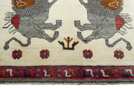 Close-up detail of 2000s Persian Gabbeh rug from Iran / Persia showing Wool weave