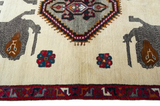 Full view of 2000s Persian Gabbeh rug from Iran / Persia, 194 × 123 cm in Beige tones
