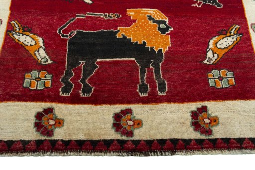 Close-up detail of 2000s Persian Gabbeh rug from Iran / Persia showing Wool weave