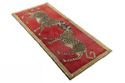 Close-up detail of 2000s Persian Gabbeh rug from Iran / Persia showing Wool weave