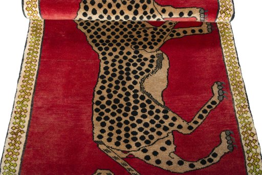 Full view of 2000s Persian Gabbeh rug from Iran / Persia, 207 × 95 cm in Red tones