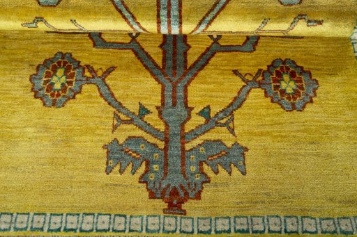 Full view of 2000s Persian Gabbeh rug from Iran / Persia, 155 × 106 cm in Yellow tones