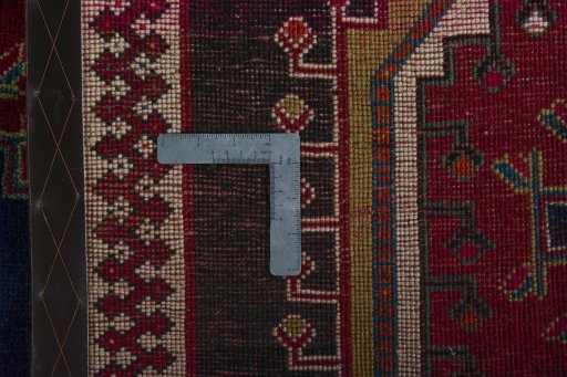 Close-up detail of 2000s Persian Gabbeh rug from Iran / Persia showing Wool weave