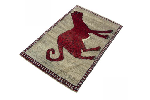Corner detail of 2000s Persian Gabbeh rug showing border pattern and Wool pile