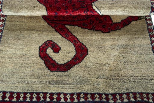 Close-up detail of 2000s Persian Gabbeh rug from Iran / Persia showing Wool weave