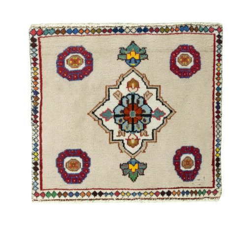 Full view of 2000s Persian Gabbeh rug from Iran / Persia, 54 × 61 cm in Red tones