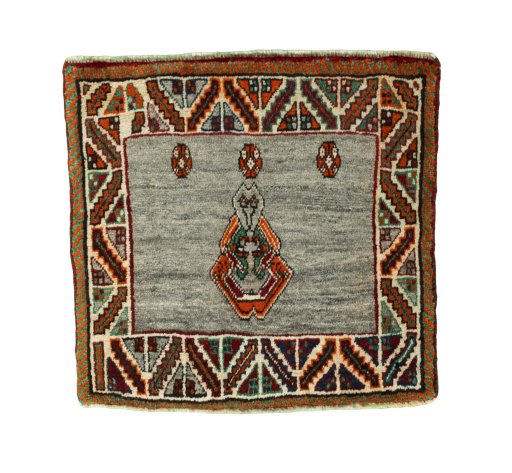 Full view of 2000s Persian Gabbeh rug from Iran / Persia, 60 × 62 cm in Red tones