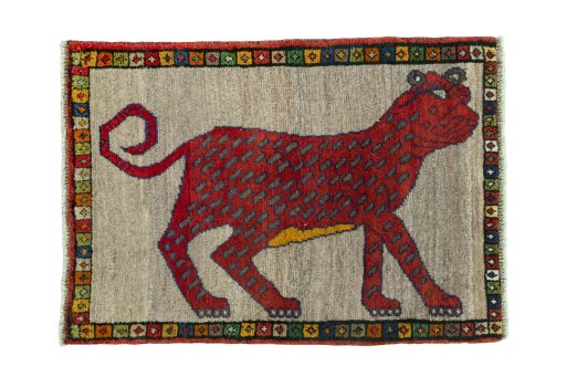 Full view of 2000s Persian Gabbeh rug from Iran / Persia, 86 × 60 cm in Multi Color tones