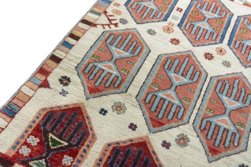 Backside of handmade 2000s Persian Gabbeh rug showing knot structure and weave density