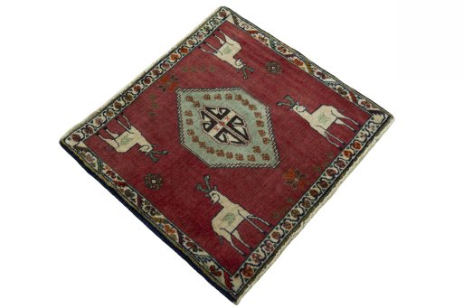 Close-up detail of 2000s Persian Gabbeh rug from Iran / Persia showing Wool weave