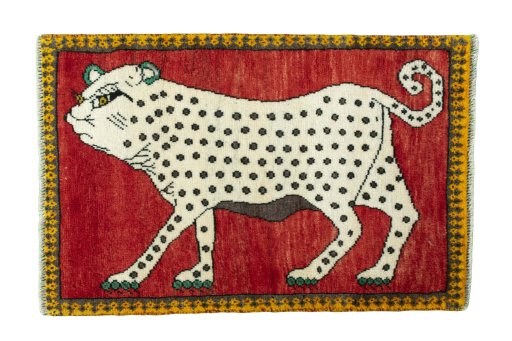 Full view of 2000s Persian Gabbeh rug from Iran / Persia, 94 × 62 cm in Multi Color tones