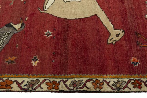 Close-up detail of 2000s Persian Gabbeh rug from Iran / Persia showing Wool weave