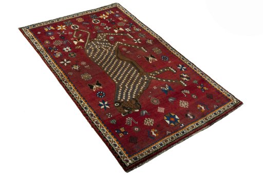 Close-up detail of 2000s Persian Gabbeh rug from Iran / Persia showing Wool weave