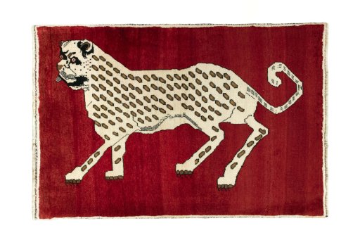 Full view of 2000s Persian Gabbeh rug from Iran / Persia, 149 × 102 cm in Red tones