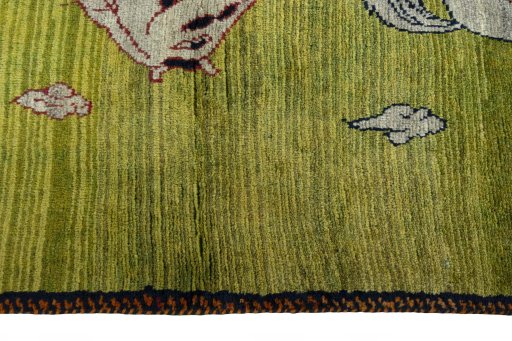 Close-up detail of 2000s Persian Gabbeh rug from Iran / Persia showing Wool weave