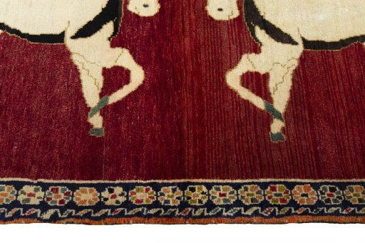 Close-up detail of 2000s Persian Gabbeh rug from Iran / Persia showing Wool weave