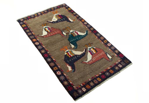 Close-up detail of 2000s Persian Gabbeh rug from Iran / Persia showing Wool weave