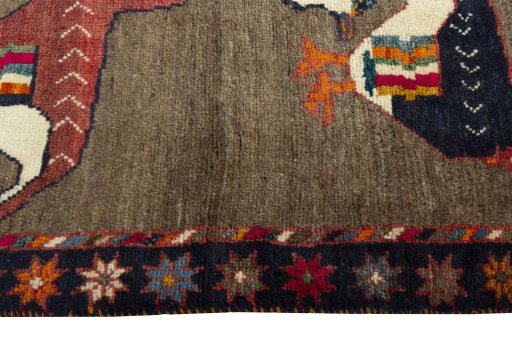 Close-up detail of 2000s Persian Gabbeh rug from Iran / Persia showing Wool weave