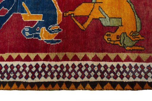 Close-up detail of 2000s Persian Gabbeh rug from Iran / Persia showing Wool weave