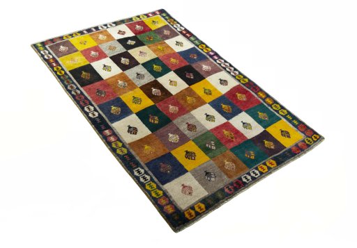 Close-up detail of 2000s Persian Gabbeh rug from Iran / Persia showing Wool weave