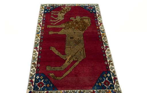 Surface texture of 2000s Persian Gabbeh rug with natural Wool and intricate pattern
