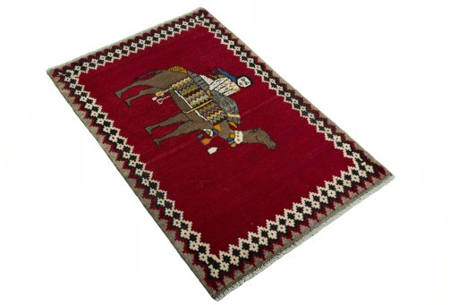 Close-up detail of 2000s Persian Gabbeh rug from Iran / Persia showing Wool weave