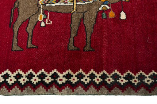 Close-up detail of 2000s Persian Gabbeh rug from Iran / Persia showing Wool weave