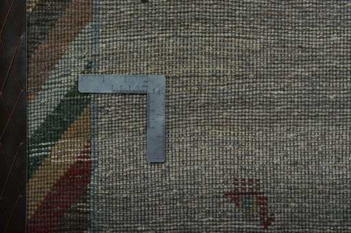 Corner detail of New Persian Gabbeh rug showing border pattern and Wool pile