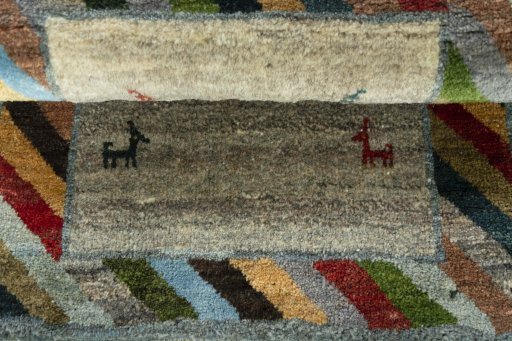 Full view of New Persian Gabbeh rug from Iran / Persia, 90 × 61 cm in Beige tones