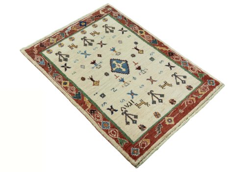 Close-up detail of New Persian Gabbeh rug from Iran / Persia showing Wool weave