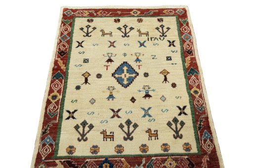 Surface texture of New Persian Gabbeh rug with natural Wool and intricate pattern